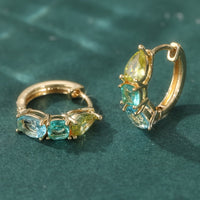 French Style Blue Green Zirconia Circular Earrings