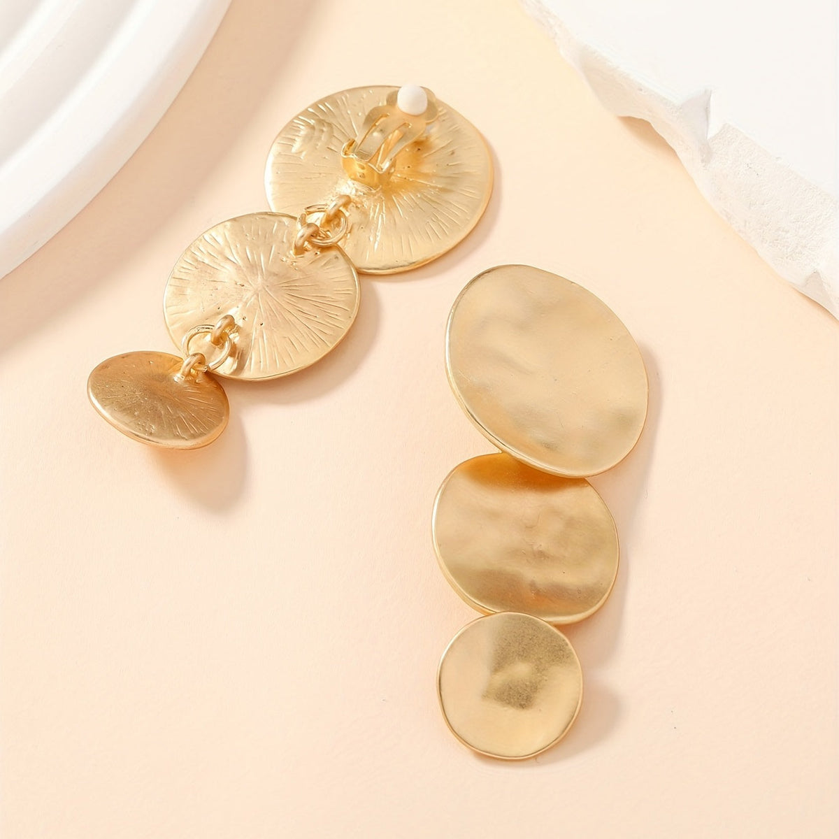 Hammered Gold Disc Statement Earrings