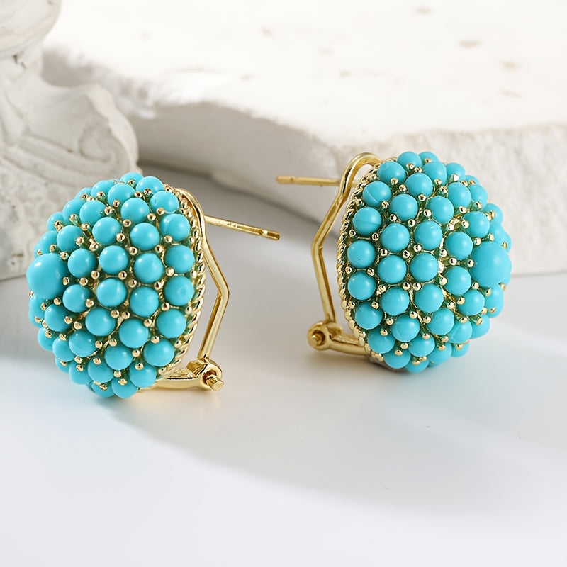 Elegant Palace Style Turquoise Cluster Stud Earrings
