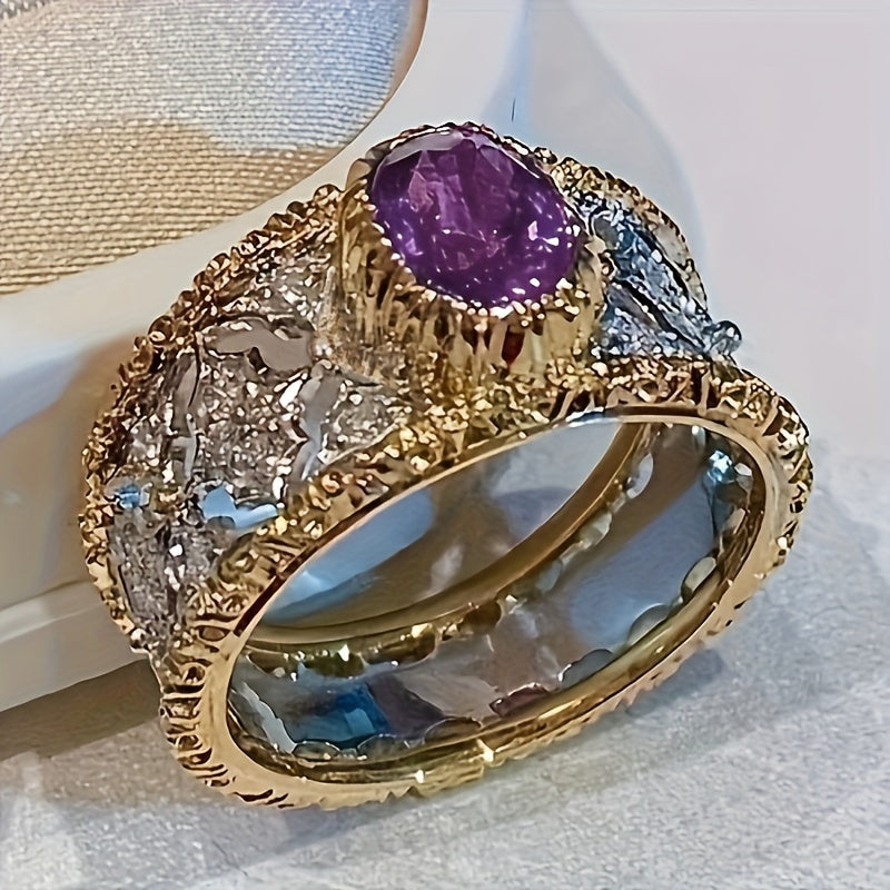 Vintage Micro Pave Purple Zirconia Wide Ring