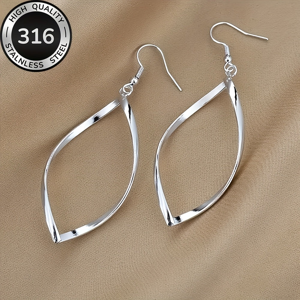 Twisted Sculpted Oval Silver Drop Earrings