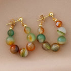 Boho Natural Stone Beaded Gold Plated Hoop Earrings