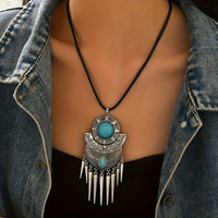 Bohemian Spike Tassel Design Turquoise Pendant Necklace