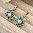 Vintage Style Turquoise And Pearls Flower Earrings