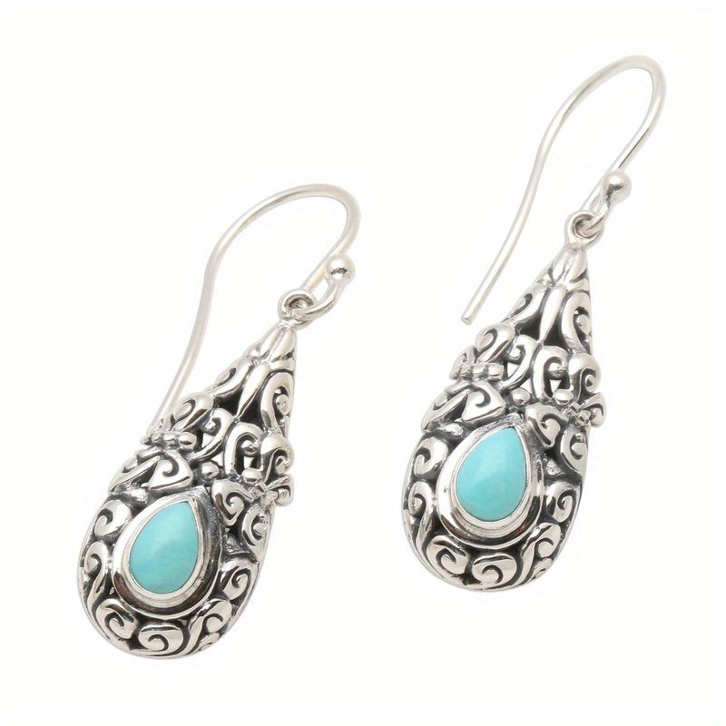 Vintage Teardrop Turquoise Silver Plated Drop Earrings