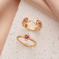 Vintage Rose Pink Zirconia Snake Pattern Heart Ring Set