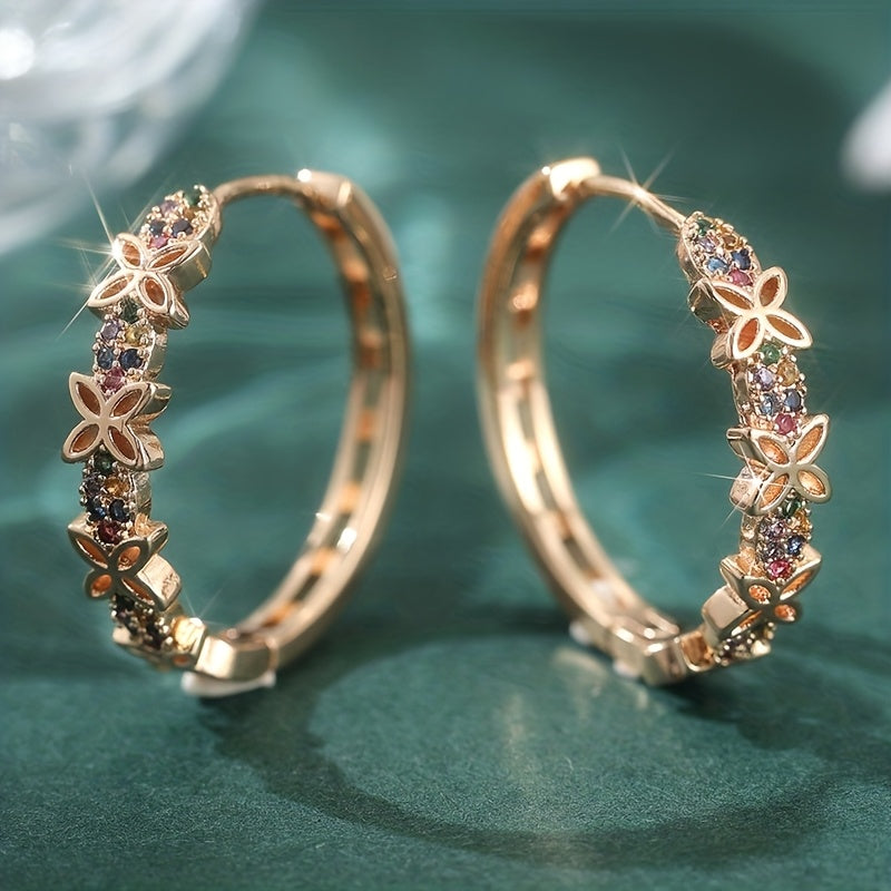 Elegant Bohemian Multi Color Zirconia Floral Butterfly Earrings