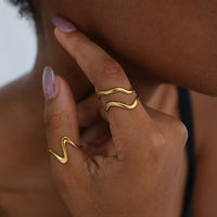 Minimal Design Wave-Style Gold Adjustable Ring Set