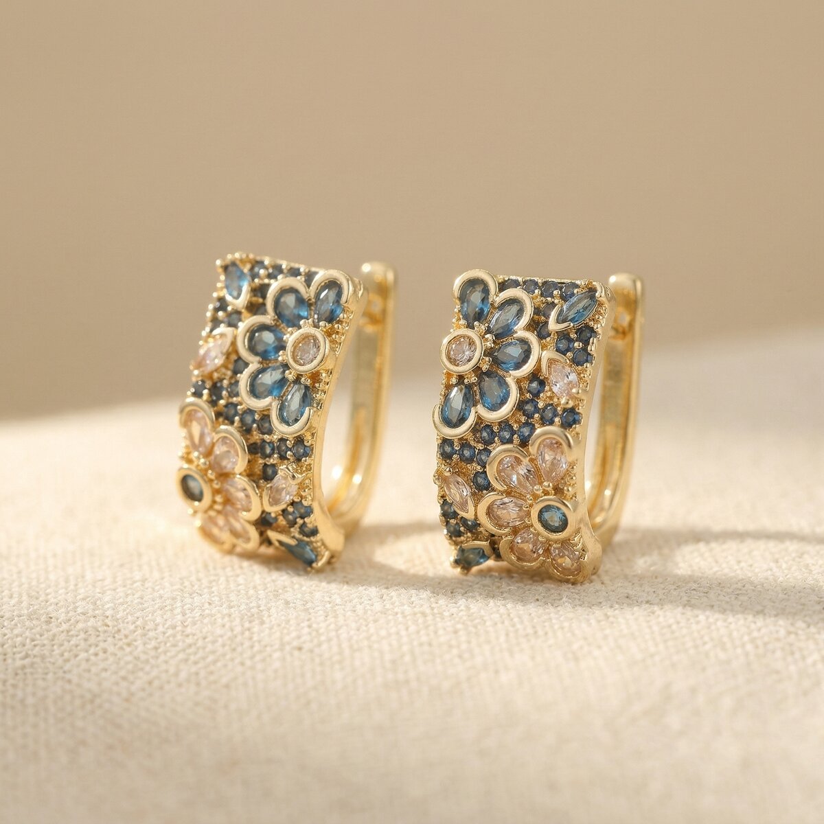 Vintage Blue Zirconia Hoop Earrings