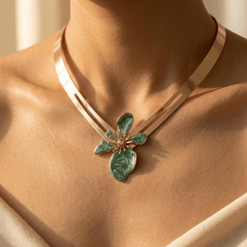 Floral Necklace Stud Earrings Jewelry Set