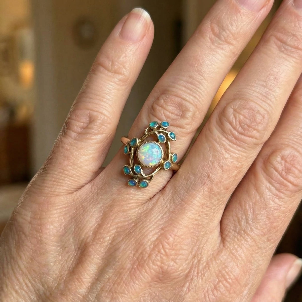 Vintage Gold Plated Blue Opal Crystal Ring
