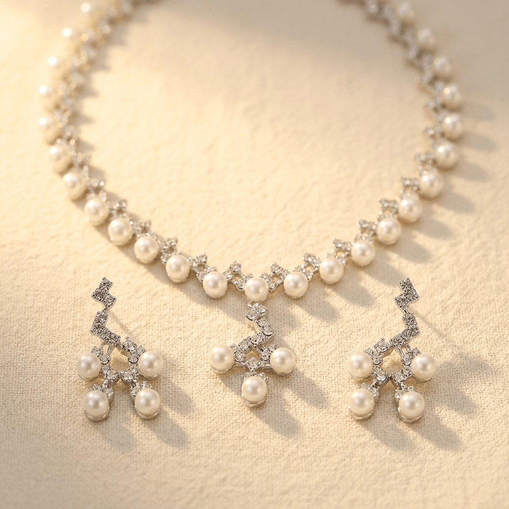 Pearl Geometric Necklace Bracelet Earrings Jewelry Set