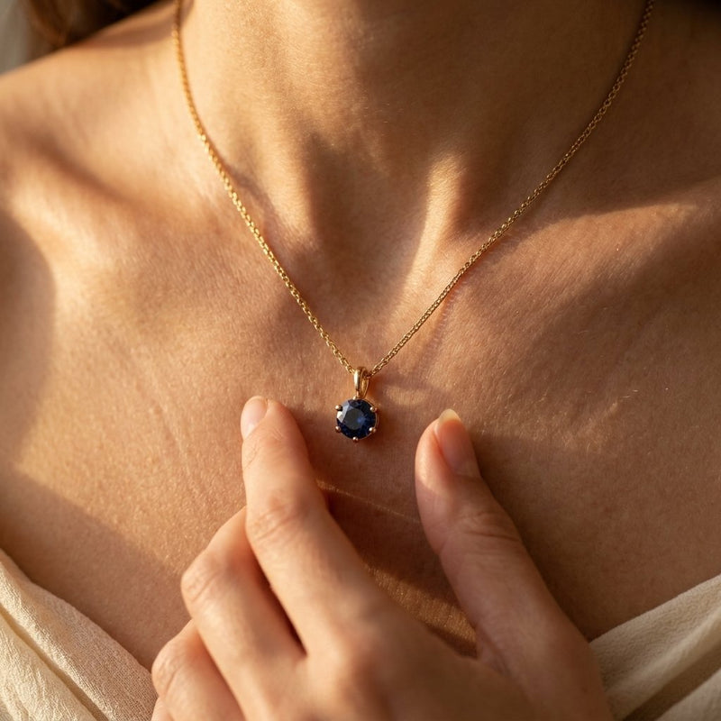 Gold Blue Sapphire Round Necklace