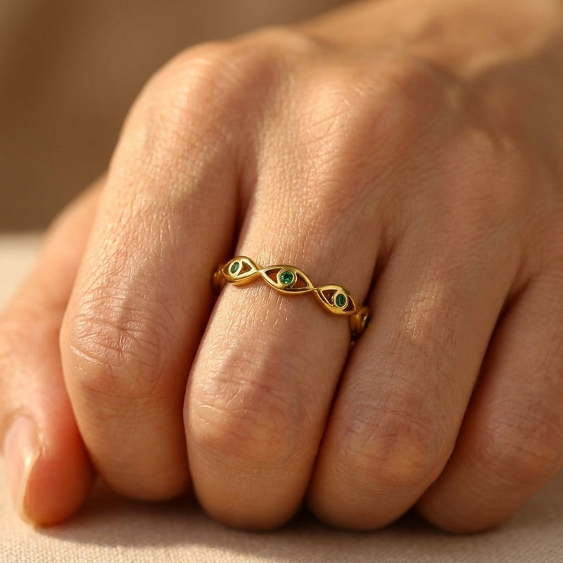 Gold Evil Eye Open Adjustable Ring