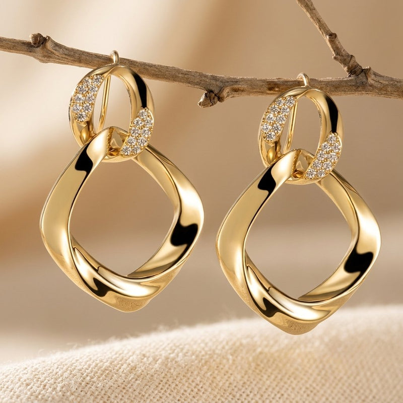 Gold Pavé Diamond Link Drop Earrings