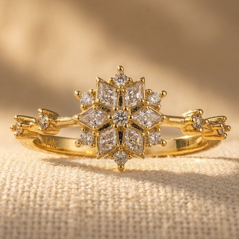 Gold Snowflake Cubic Zirconia Bangle Ring