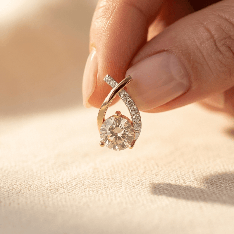 Gold Teardrop Champagne Cubic Zirconia Stud Earrings