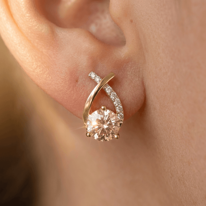 Gold Teardrop Champagne Cubic Zirconia Stud Earrings