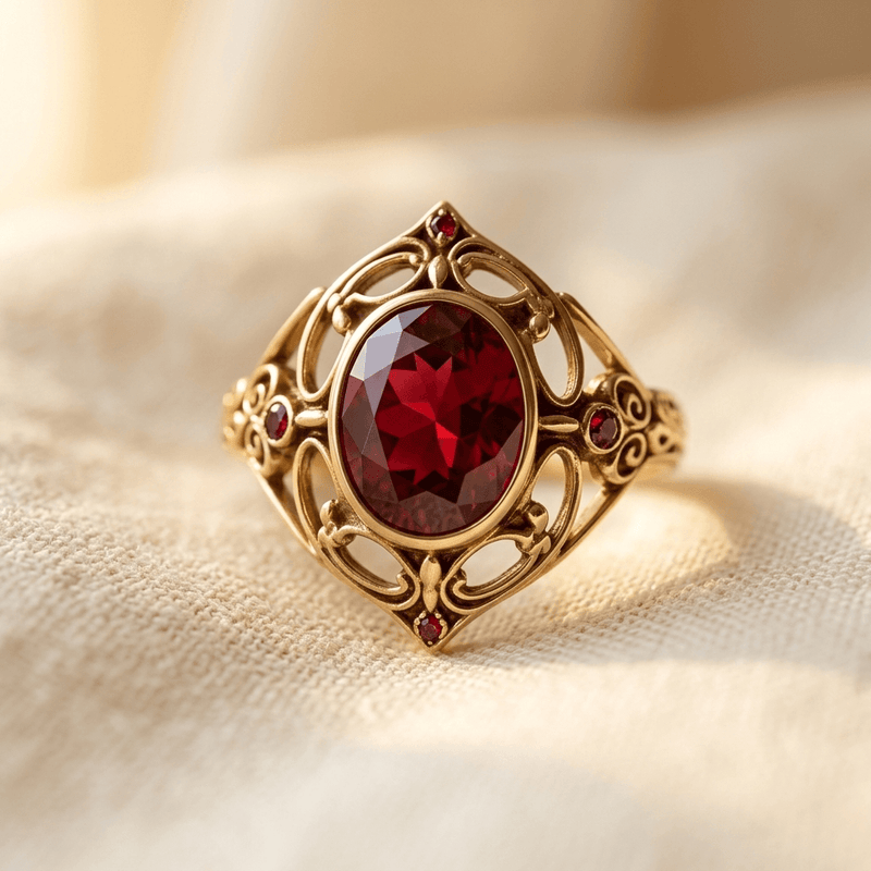 Golden Copper Ring Red Cubic Zirconia Boho Ring