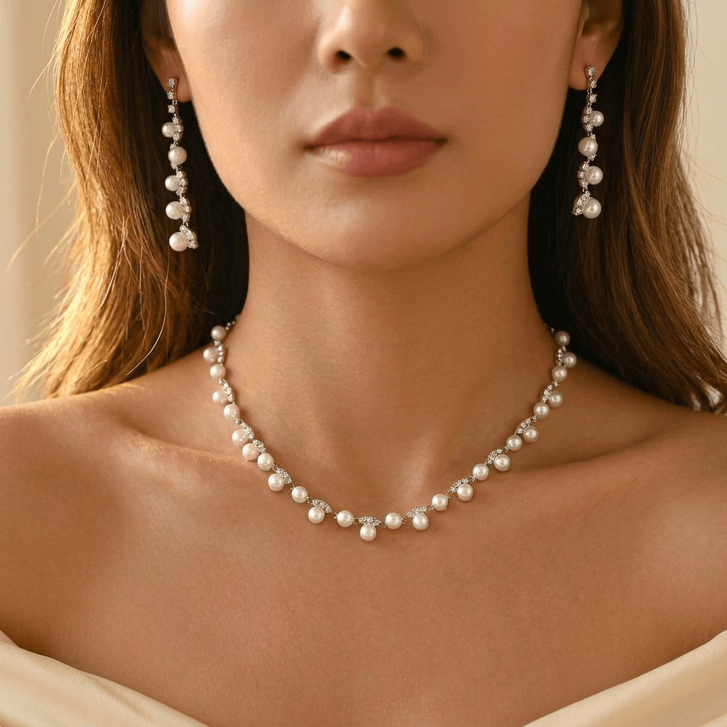 Pearl Jewelry Set Necklace Earrings Bracelet