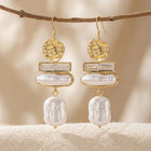 Hammered Gold Baroque Pearl Crystal Drop Earrings