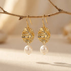 Hammered Gold Coin Pearl Drop Earrings