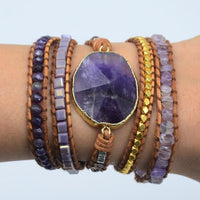 Handmade Natural Amethyst Gemstone Leather Wrap Bracelet