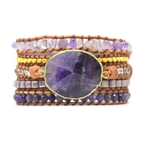 Handmade Natural Amethyst Gemstone Leather Wrap Bracelet