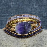 Handmade Natural Amethyst Gemstone Leather Wrap Bracelet