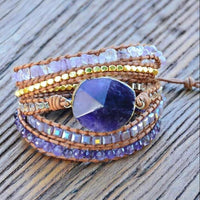 Handmade Natural Amethyst Gemstone Leather Wrap Bracelet