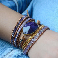 Handmade Natural Amethyst Gemstone Leather Wrap Bracelet