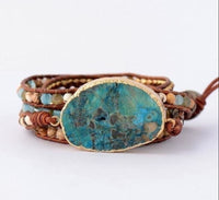 Handmade Natural Ocean Jasper Leather Wrap Bracelet