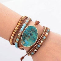 Handmade Natural Ocean Jasper Leather Wrap Bracelet