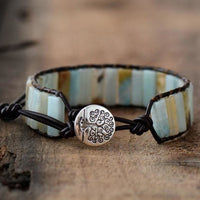 Natural Amazonite Stone & Leather Tree Of Life Bracelet