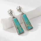 Silver Color Geometry Turquoise Rectangle Drop Earrings