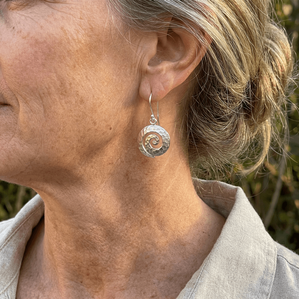 Vintage Hammered Spiral Silver Plated Earrings