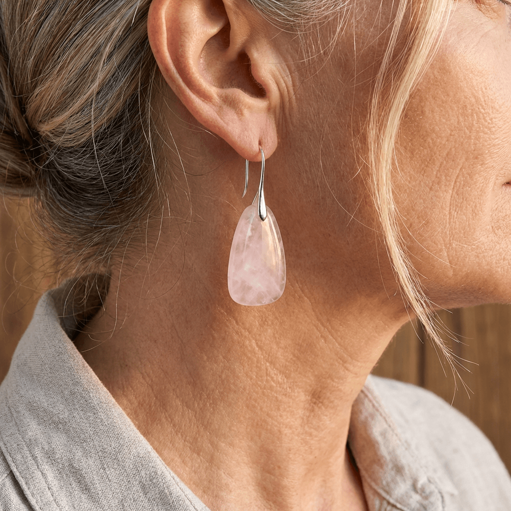 Bohemian Natural Stone Rose Quartz Drop Earrings