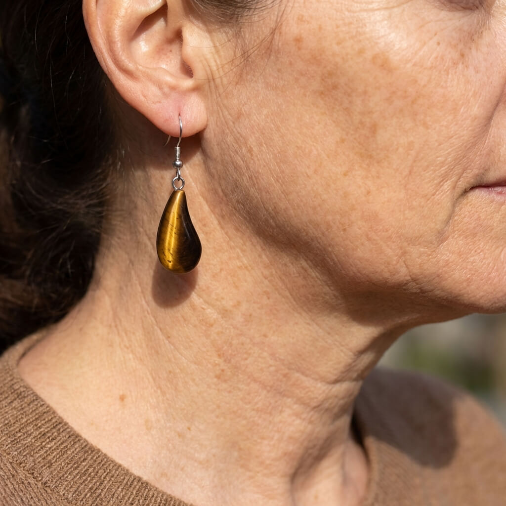 Elegant Tiger Eye Water Drop Design Earrings