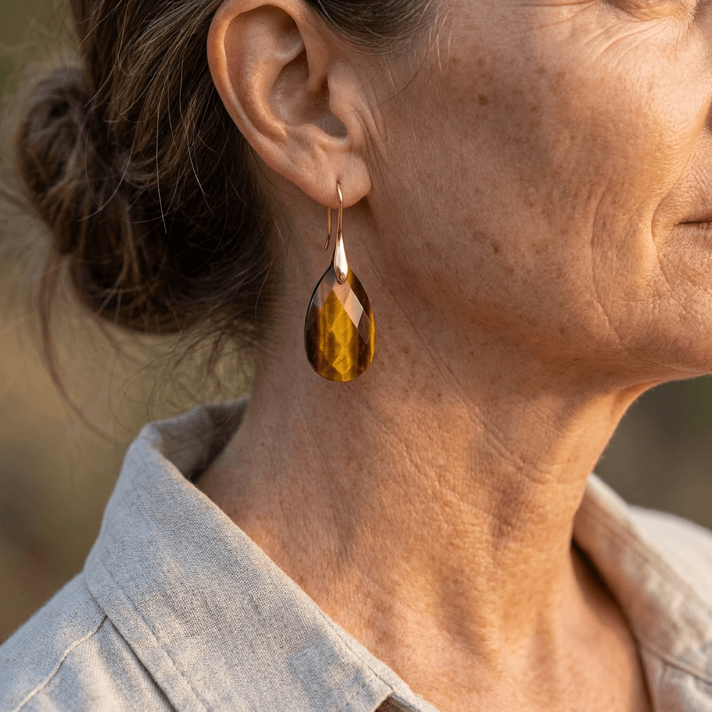 Bohemian Natural Stone Tiger Eye Drop Earrings