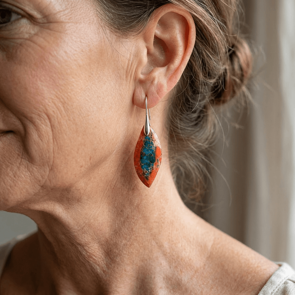 Vintage Bohemian Orange and Blue Natural Stone Leaf Earrings