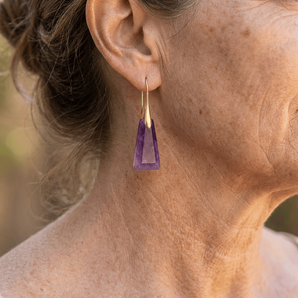 Elegant Natural Stone Amethyst Inverted Trapezoid Earrings