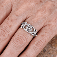 Vintage Bohemian Design Silver Plated Flower Ring