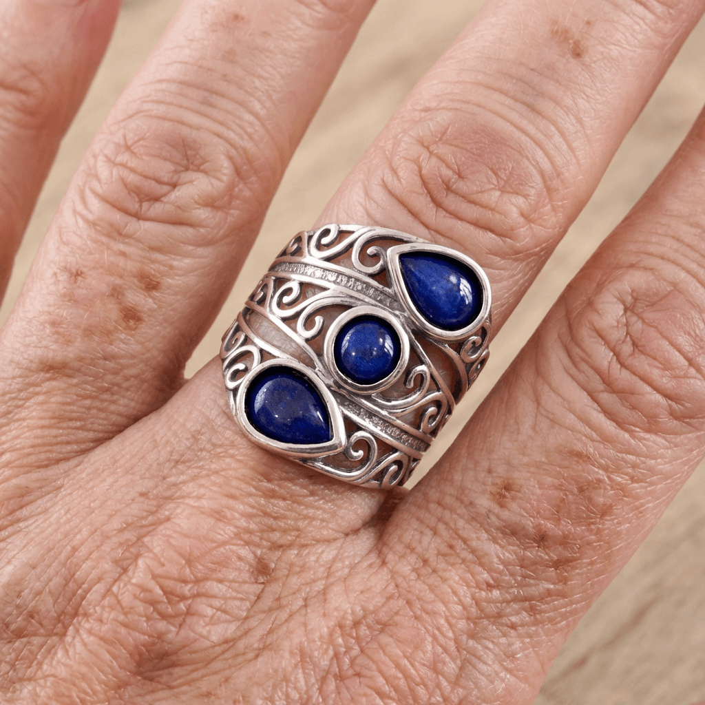 Vintage Lapis Blue Zirconia Multi-Stone Wide Ring