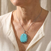 Vintage Bohemian Oval Malachite Turquoise Pendant Necklace
