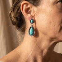 Elegant Vintage Silver Tone Turquoise Dangle Earrings