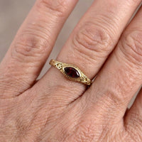 Vintage Gold Plated Filigree Design Red Crystal Ring