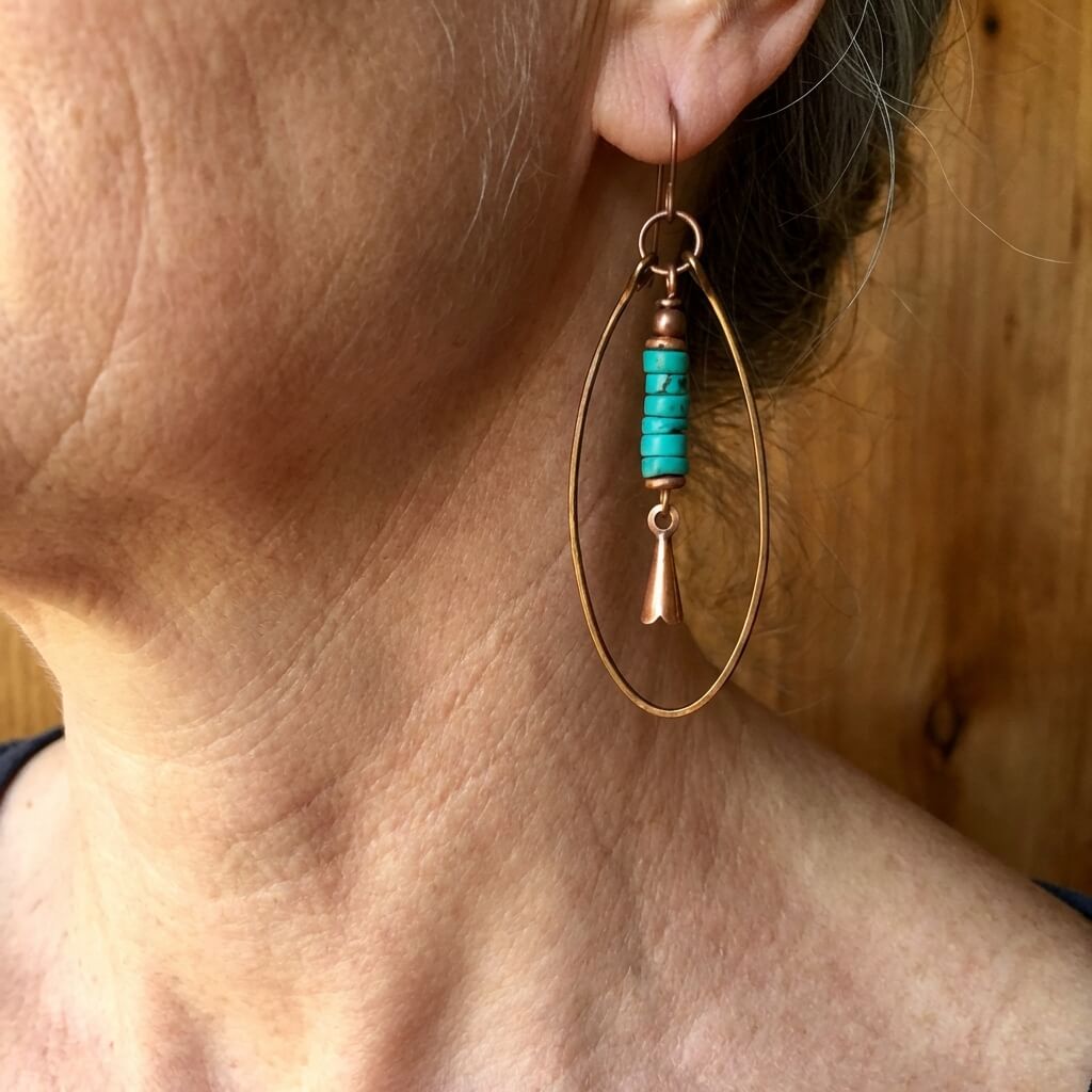 Vintage Bohemian Turquoise Beaded Hoop Earrings