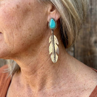 Retro Tribal Turquoise Feather Drop Earrings