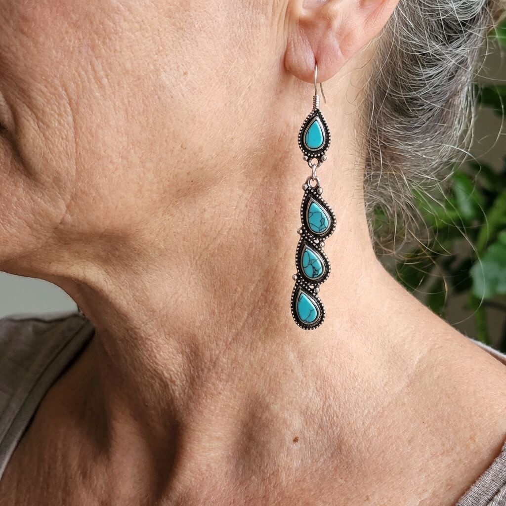 Vintage Style Turquoise Leaf Drop Earrings