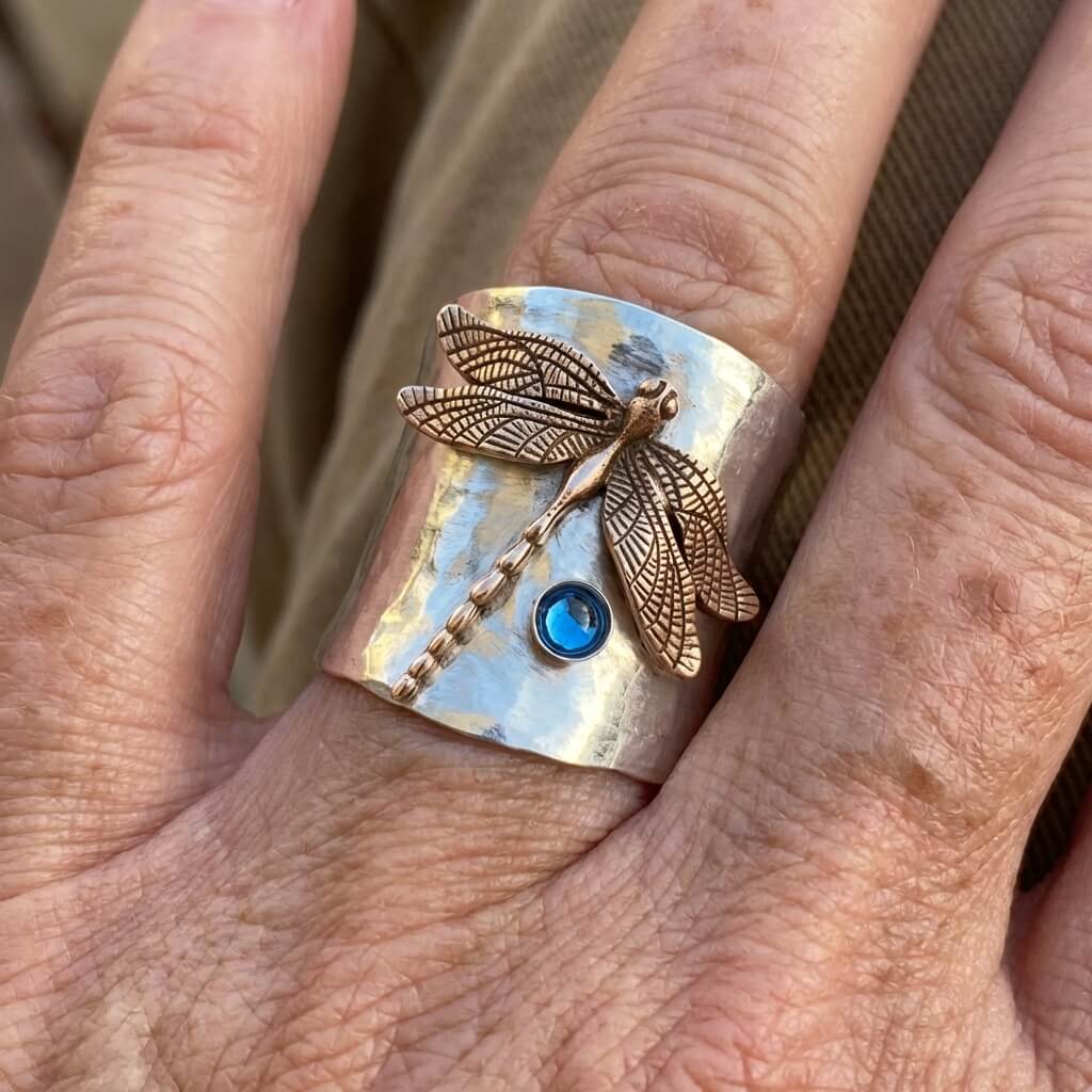 Vintage Silver Plated Golden Dragonfly Ring